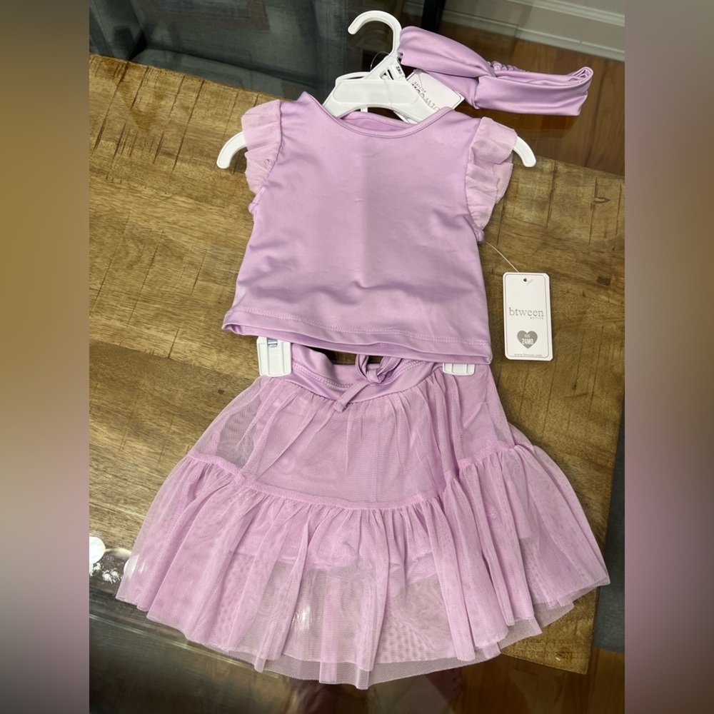 Lavender Tulle skirt top and headband Set